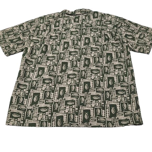 VTG SIDEOUT Button Up Shirt Mens Size XL Green Fish Geometric Print Short Sleeve - Picture 5 of 11